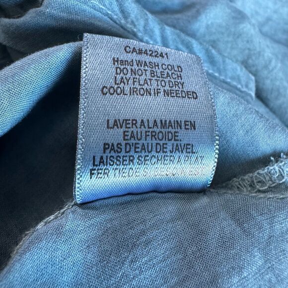 Young Fabulous Broke M Blue 100% Rayon Wrap Tie Crop Blouse Coastal Casual - Picture 10 of 11